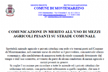 AVVISO - uso di mezzi agricoli su strade comunali