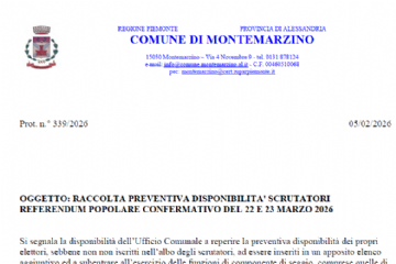 Raccolta preventiva disponibilità scrutatori Referendum popolare confermativo del 22 e 23 marzo 2026