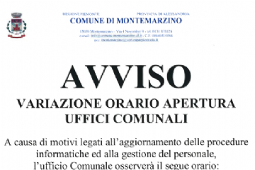 Avviso variazione orario apertura Uffici Comunali.